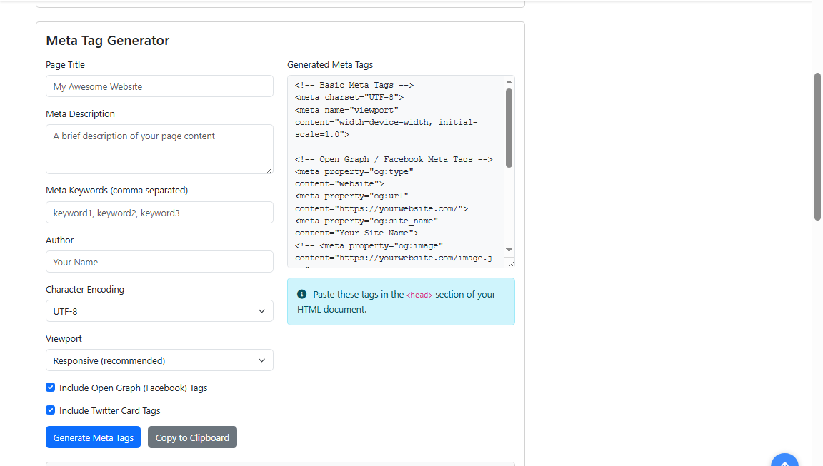 Author Meta Tag Generator