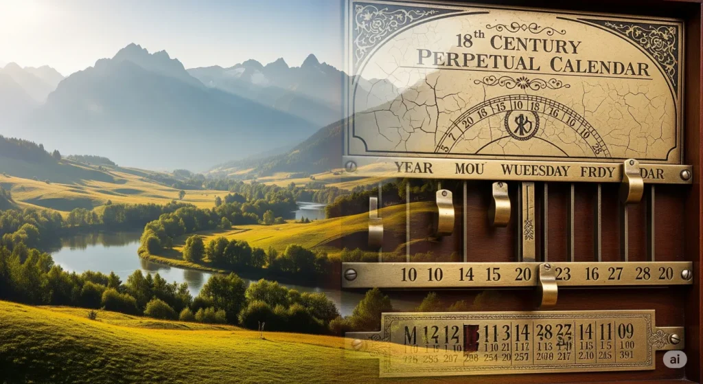 A magnifying glass zooming in on a historical date on a calendar, representing the tool's ability to look up past dates.